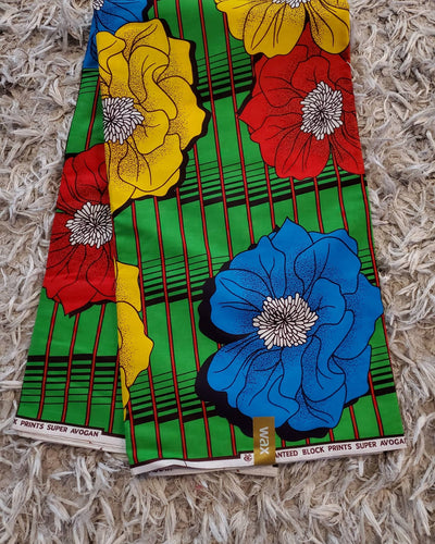Green Multicolor African Ankara Print Fabric