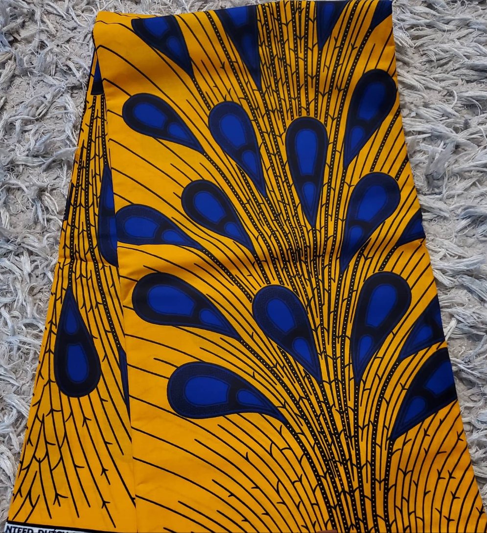 Yellow and Blue Rainburst Ankara Fabric, ACS0371