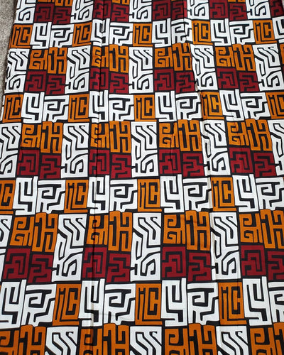 Brown, White and Black Tribal African Ankara Fabric