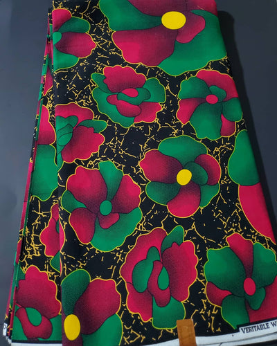 Black, Pink and Green Multicolor African Ankara Fabric