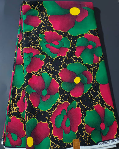 Black, Pink and Green Multicolor African Ankara Fabric