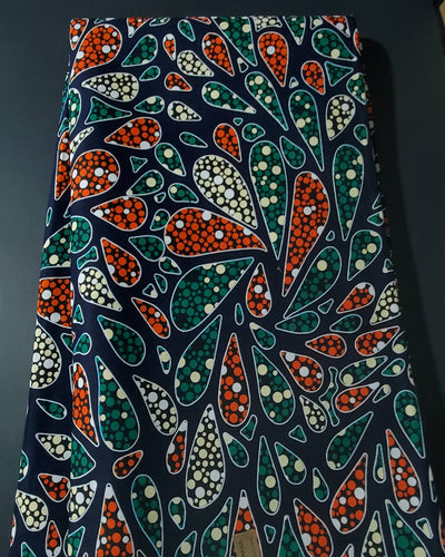 Navy, Green, Blue and Orange African Ankara Fabric