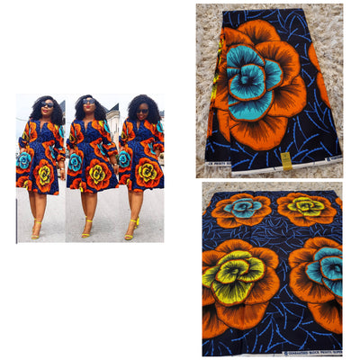 Navy and Orange Multicolor African Ankara Fabric