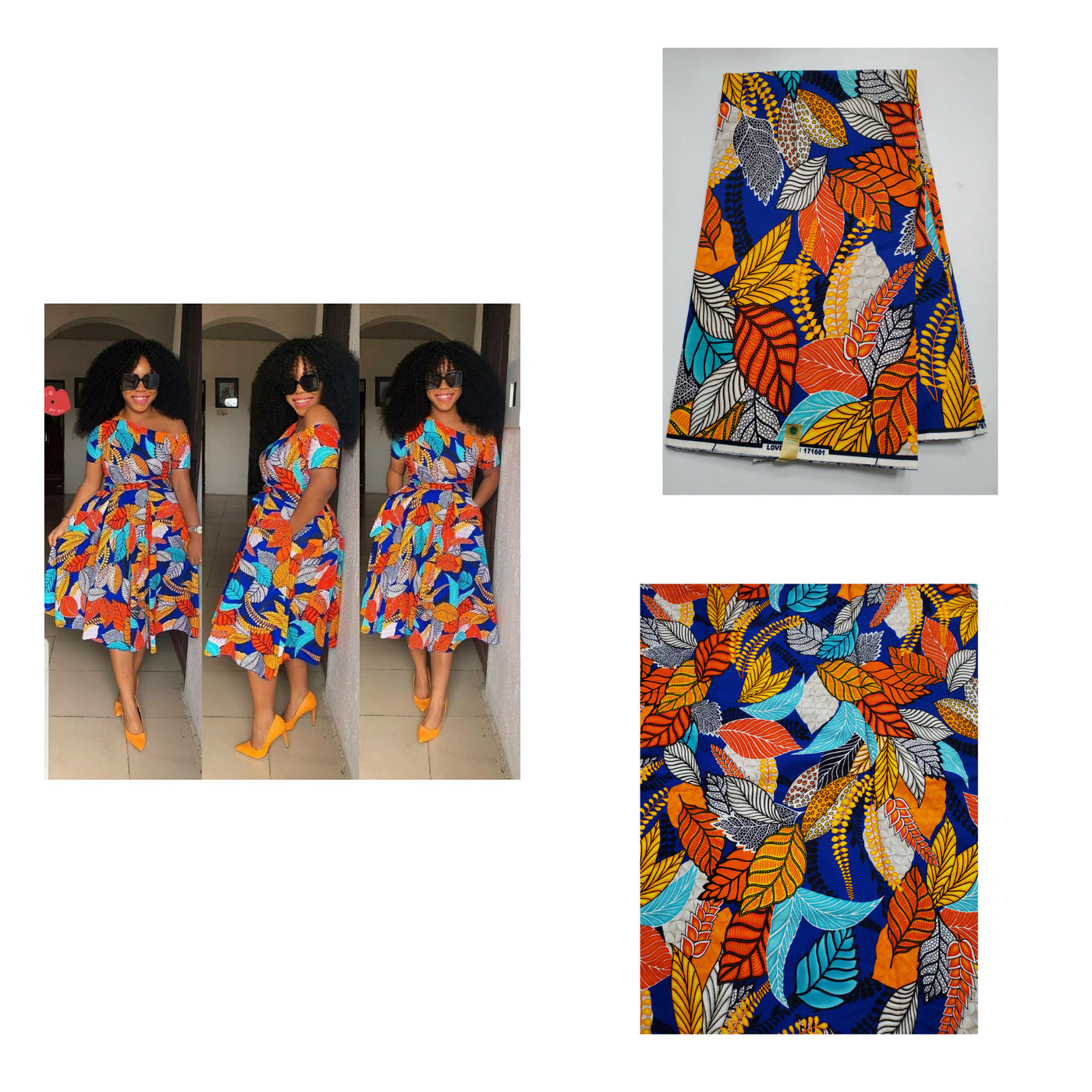 Royal Blue and Orange Multicolor African Ankara Fabric