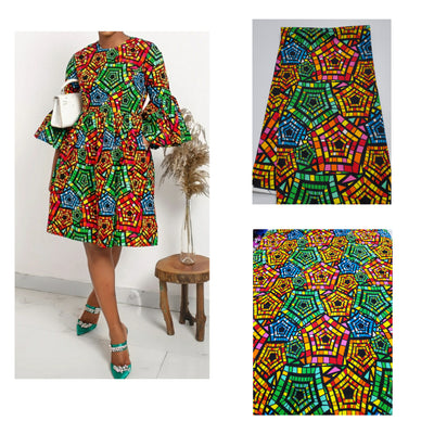 Green, Blue, Red, and Yellow African Ankara Fabric