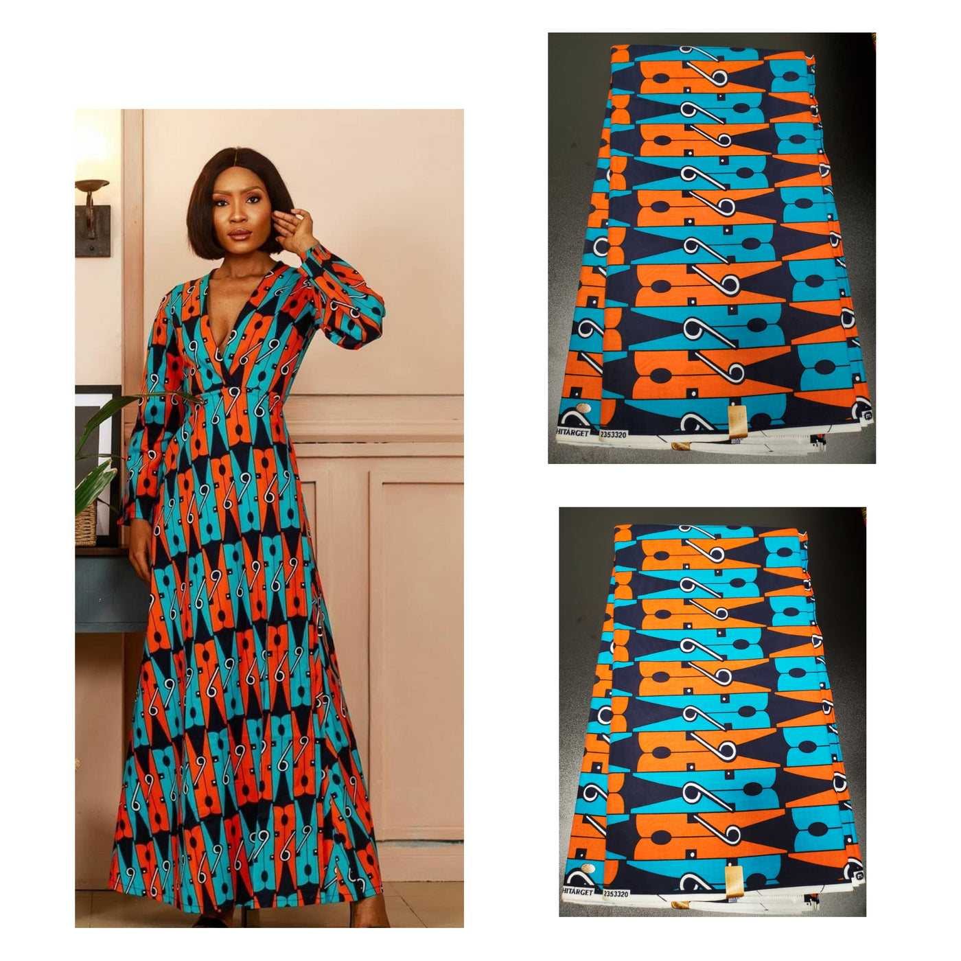 Teal Blue and Orange Multicolor African Ankara Fabric