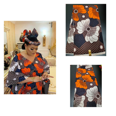 Brown and Orange  Multicolor African Ankara Print Fabric