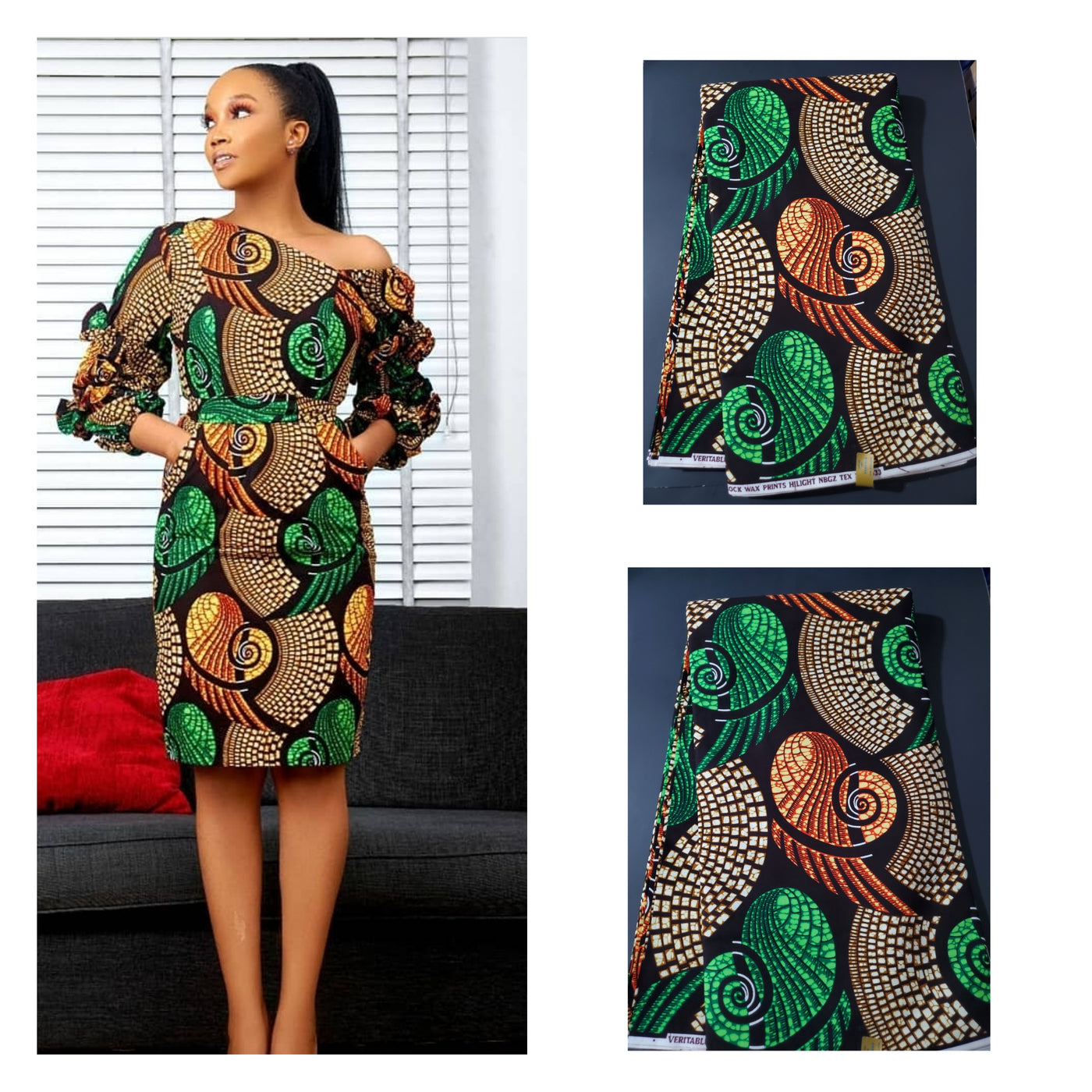 Brown, Green, and Orange African Ankara Fabric