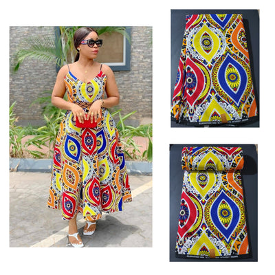 White, Blue, Red, and Yellow African Ankara Fabric