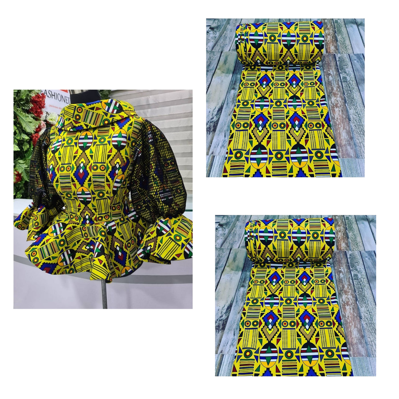 Yellow, Blue and Black Multicolor African Ankara Fabric