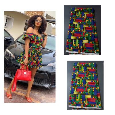 Black, Green and Red Multicolor African Ankara Fabric