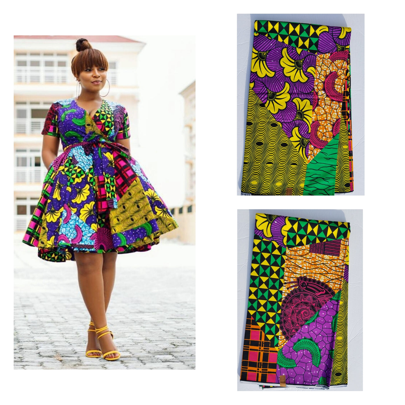 Yellow and Purple Patchwork African Ankara Fabric