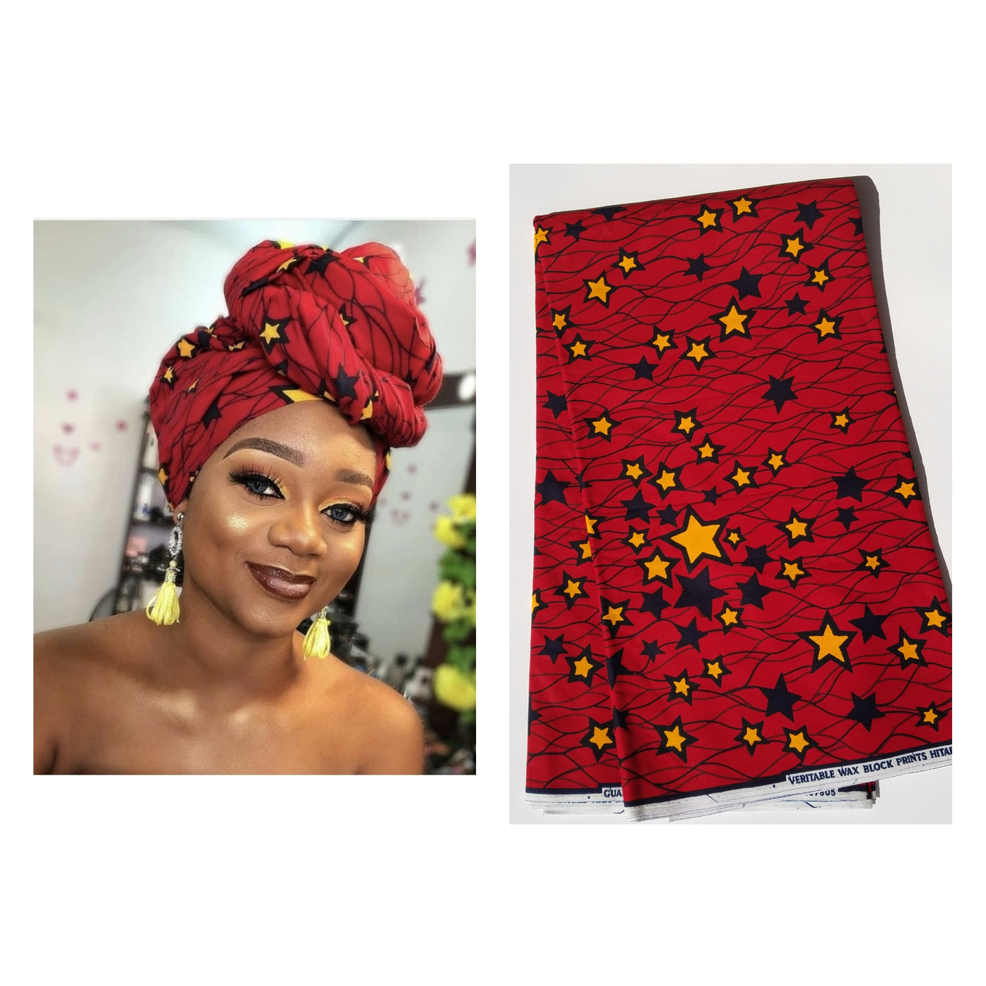 Red Star Headwrap, African Fabric Headwrap. Ankara Headwrap