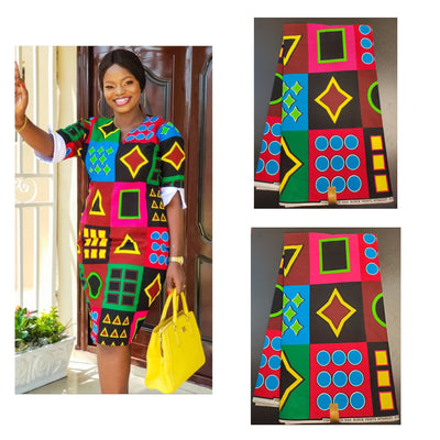 Black, Blue, Green, and Pink African Ankara Fabric