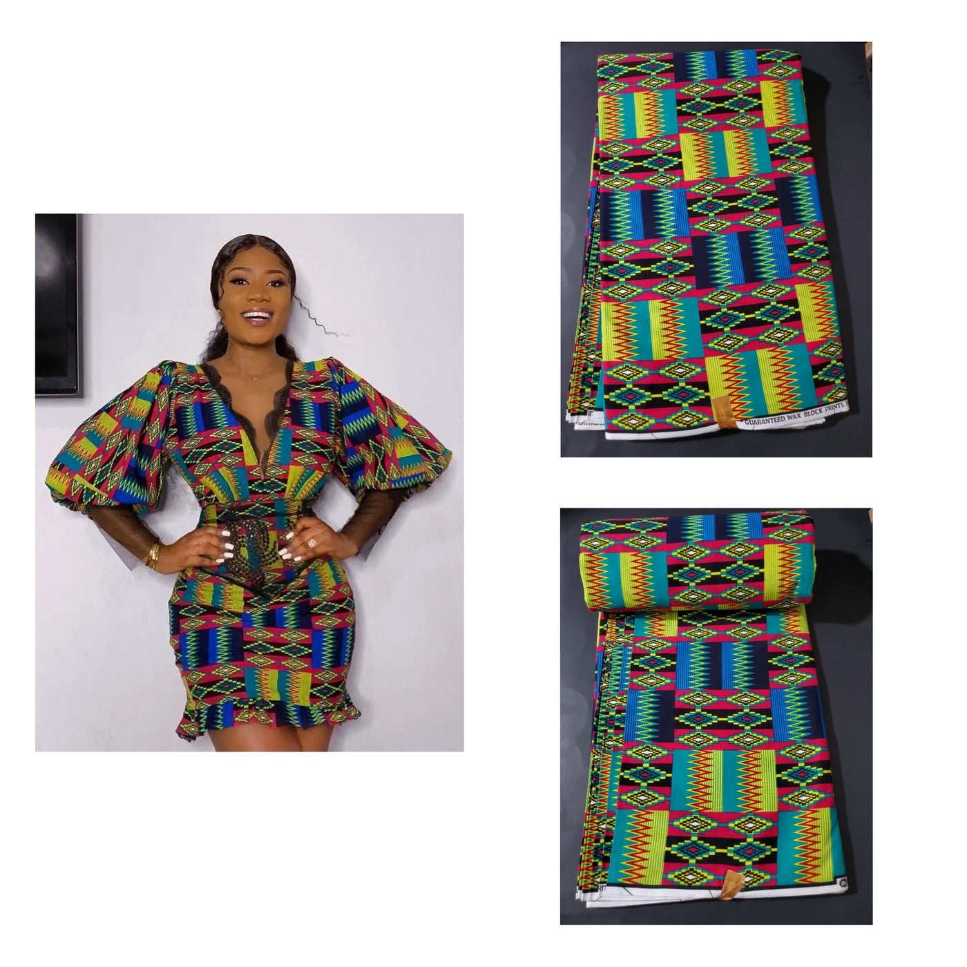 Green, Black, Pink and Blue Multicolor African Ankara Fabric