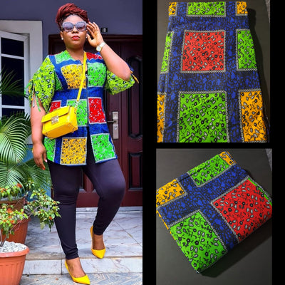 Blue, Yellow and Red Patchwork African Ankara Fabric