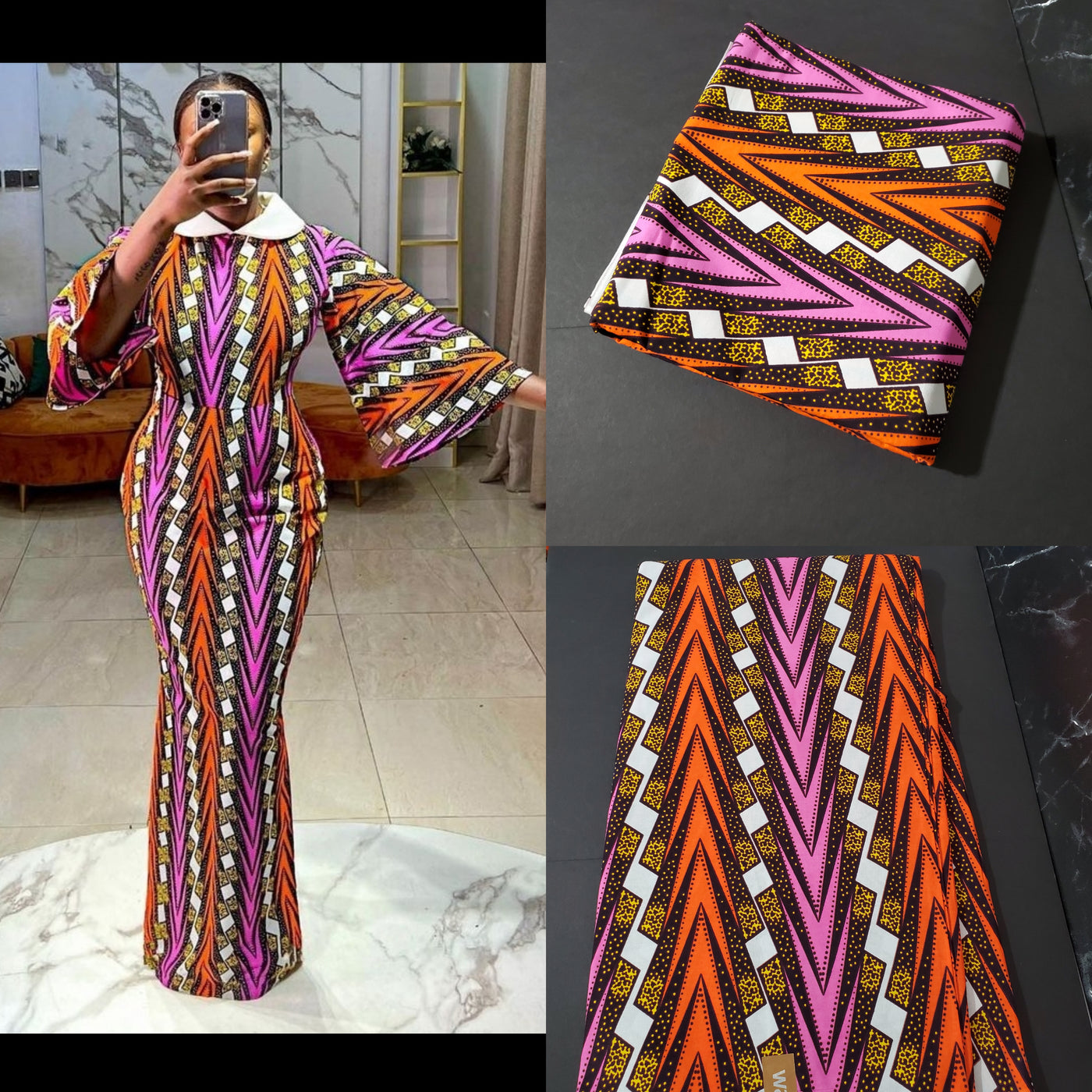 Pink and Orange African Ankara Fabric