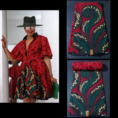 Red and Green African Ankara Fabric