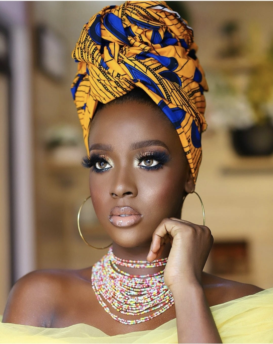 Yellow Rainburst Headwrap, African Fabric Headwrap. Ankara Headwrap