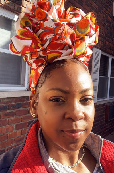 White and Orange Headwrap, African Fabric Headwrap. Ankara Headwrap
